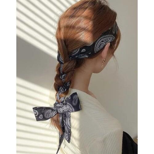 Silk Scarf Women Letter chain Printed Handle Bag Fashion Hair Scarf Shawls Wraps Neckerchief Bandana Accessories Gift For Girls