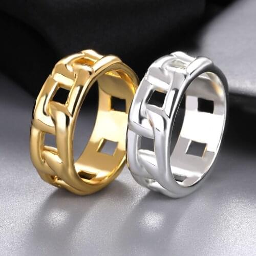 Thick Cuban Curb Chain Shape Link Ring For Women Vintage Hip-hop Punk Jewerly Gold Filled Stainless Steel Stylish Ring Gifts