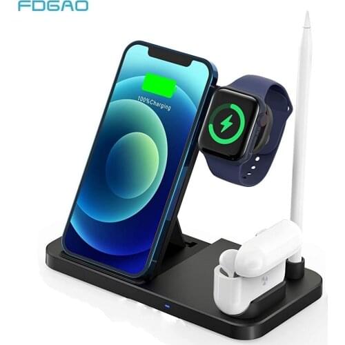 15W 4 in 1 Qi Wireless Charger Dock Station Fast Charging Stand for iPhone 12 11 XS XR X 8 For Apple Watch 6 5 4 3 2 Airpods Pro