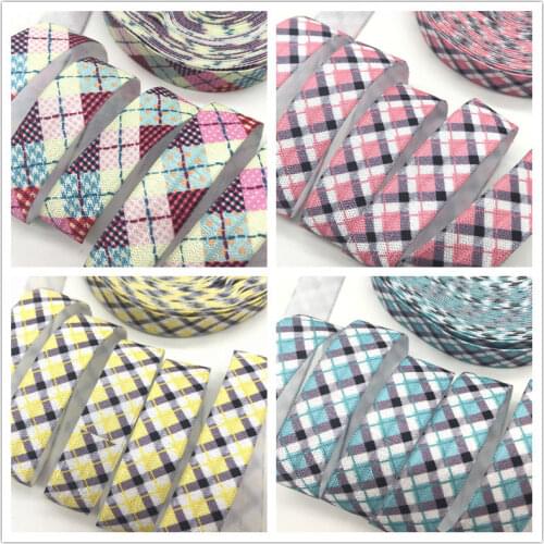 10 yards 16mm Plaid Tartan Design Fold Over Elastic Check Pattern FOE Webbing for Hair tie DIY Sewing Gift Decoration 4 Colors