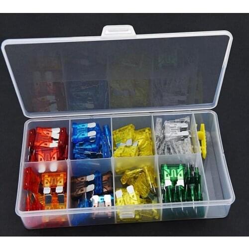 100Pcs Profile Small Size Blade Car Fuse Assortment Set for Auto Car Truck 5/7.5/10/15/20/25/30A Fuse with Plastic Box
