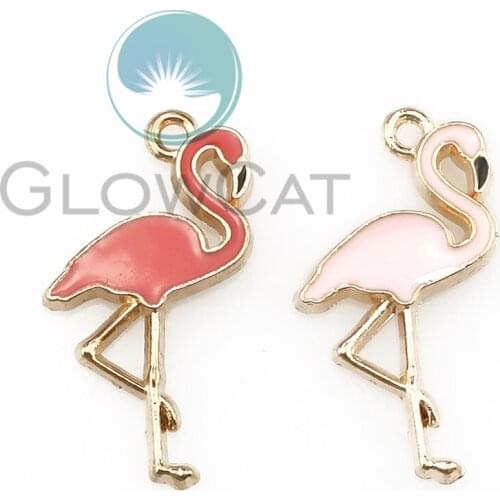 20X Colors Enamel Metal Grace Flamingos Bird Gold Color Charms Girls Women DIY Necklace Pendant Jewelry