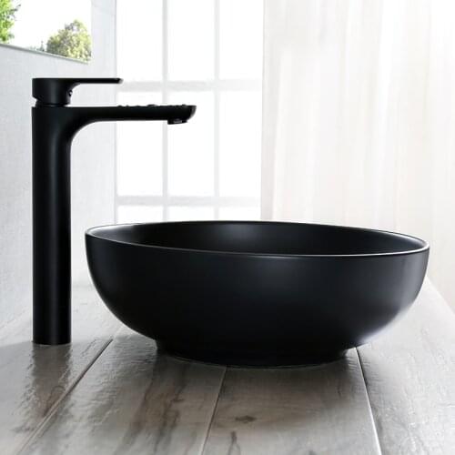 40*40cm Round Nordic Above Counter Basin Black Ceramic Wash Basin Single Basin Mini Washbasin Glossy