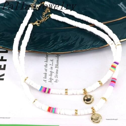 5Pcs 2021 Fashion White Polymer Clay Choker Necklace Smily Vintage Ethnic Handmade Colorful Bead Boho Necklace Femme Jewelry