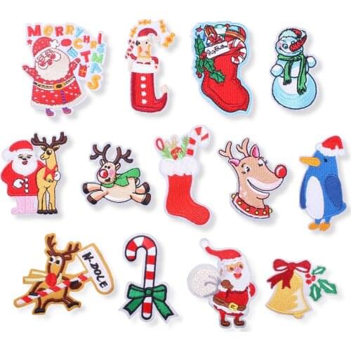 50pcs/lot Embroidery Patches Letters Clothing Decoration Accessories Santa Claus Snowman Christmas Iron Heat Transfer Applique