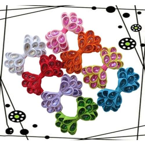 8pcs Hand Customize Hair Accessories High Grosgrain Ribbons teeth alligator clip 3.5" Crystal Bow Free Shipping For Girl /Women