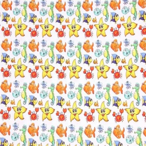 Cartoon Fish/Hippocampus/Star Printed 100% Cotton Fabric for Boy Clothes Bedding Set Hometextile Cushion Cover Backpack DIY