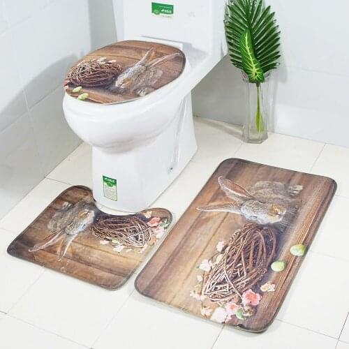 Toilets Cover 3PCS Toilet Easter Non-Slip Suction Grip Bath Mat Bathroom Kitchen Carpet Doormat Home Decor Toilet Seat Cover
