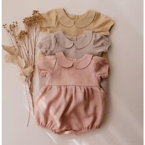 Menoea Newborn Baby Casual Rompers Cute Cotton Infant Girls Summer Clothes Toddler Fashion Solid Color Jumpsuits 0-2 Years