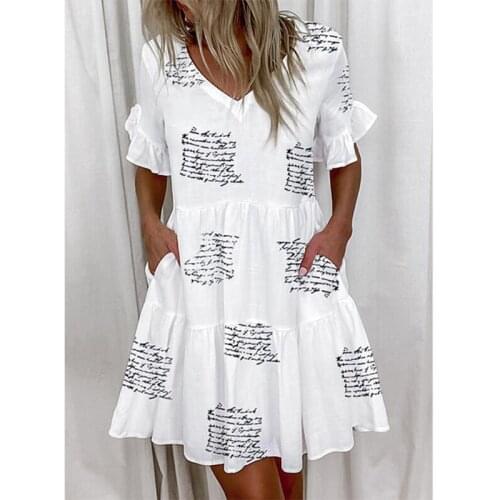 Mini Dress 2021 Fashion Floral V-neck Printed Pocket Casual Dress Ruffle Xl Short Sleeve Loose Beach Dress Ladies Summer