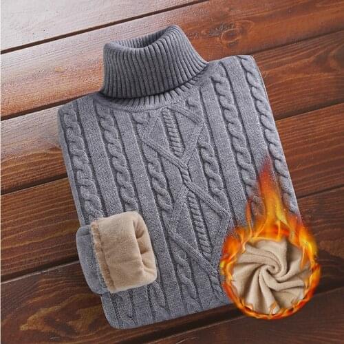Mens high collar winter plush and thickened warm knitted sweater Korean fashion mens bottom sweater