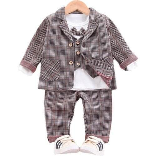 New Autumn Baby Boys Clothes Children Formal Plaid Coat T-Shirt Vest Pants 4Pcs/Sets Toddler Casual Clothing Kids Gentleman Suit