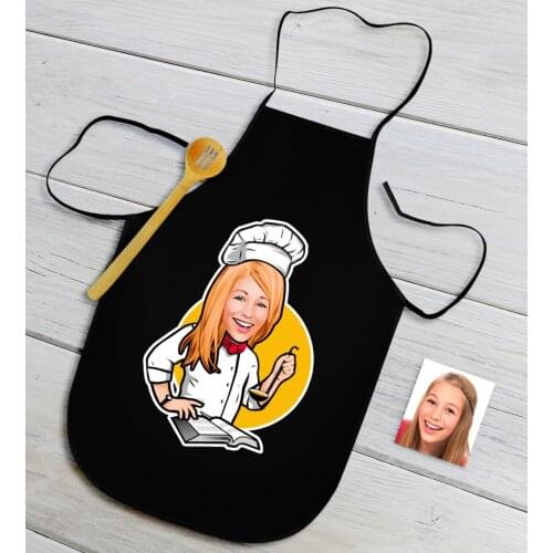 Personalized Women 'S Chef Caricature Of Black Kitchen Önlüğü-12