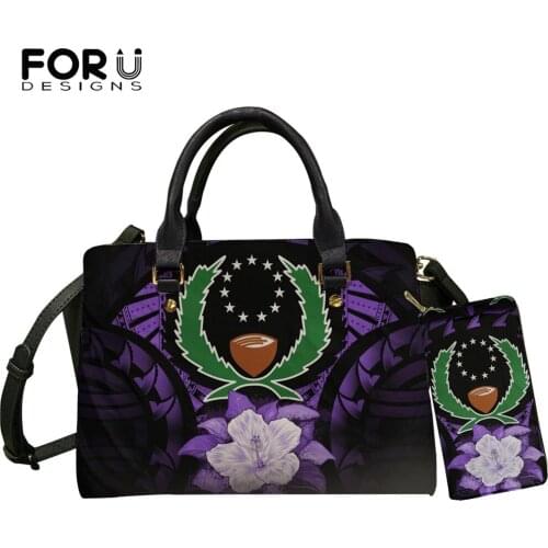 FORUDESIGNS Luxury Casual Tote Women Bags Pohnpei Tribal Polynesian Printed Pu Leather Ladies Hand Bags for Women Purse Sac Main