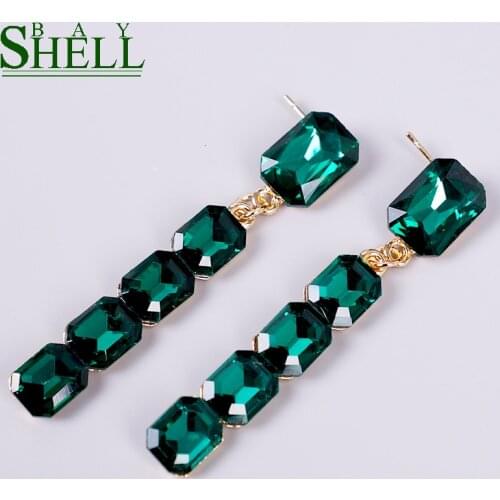 Fashion green Square luxury crystal Dangle Earrings Women Jewelry girl white Elegant Rhinestone Earring Wedding Jewelry Bijoux