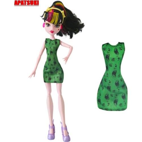 Green Outfits Dress For Monster High Dolls Accessories Clothes for Monster Doll House Party Dress for 1/6 BJD Dolls Toy Kid Girl