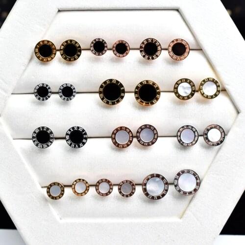 YUN RUO Rose Gold Black Roman Number Stud Earring Woman Man Titanium Steel Fashion Jewelry Birthday Gift Not Fade Hypoallergenic