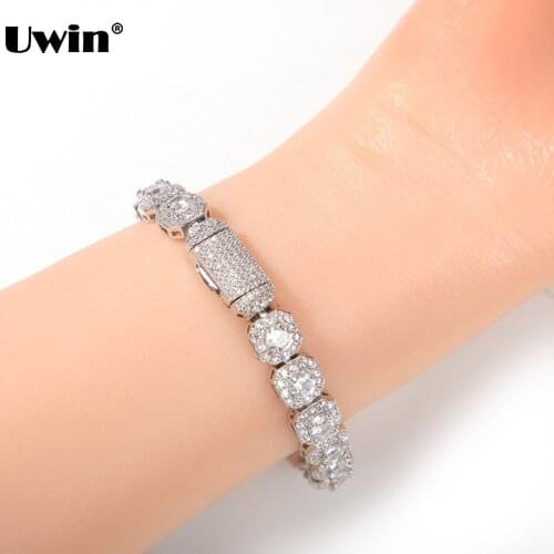 Uwin 9mm Floral CZ Bracelets AAA Iced Out Baguette Luxury Bangles for Women Girls Chic Silver Color Bracelet Jewelry Accessories