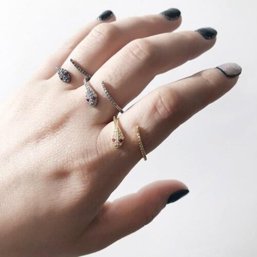 Fashion Snake Ring Jewelry Gold Adjustable Cz Ring Zircons Colorful Crystal Snake Green Eye Ring Jewelry Gift For Women