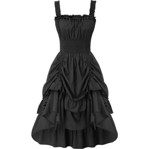 Women Dresses Summer New Renaissance Steampunk Gothic Dress Gathered Square Neck Smocked Waist A-Line Party Cosplay Dress Female