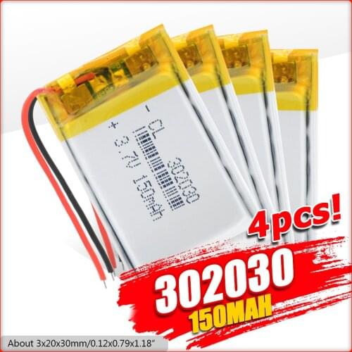 2020 New 1/2/4pcs 302030 Lithium Polymer Batteies 3.7V 150mAH 302030 Lipo Battery For Bluetooth Recording Pen Headsets LED Light