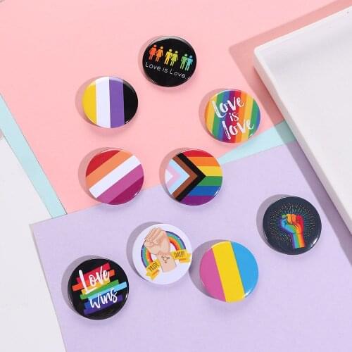 1PC LGBT Rainbow Pins Tinplate Badge Lapel Denim Hat Brooches Men Women Collar Pin Jewelry Accessories