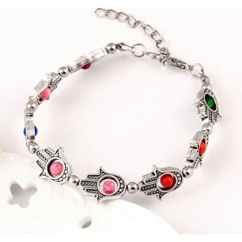 10 piece/lot Silver Plated Hand of Fatima Hamsa Hand Bracelet Evil Eye Amulet Bracelets For Men Women Bangles Wristbands Jewelry
