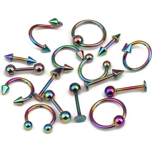 16Pcs Lip Nose Eyebrow Stud Belly Tongue Rings Body Piercing Tool Jewelry Gift