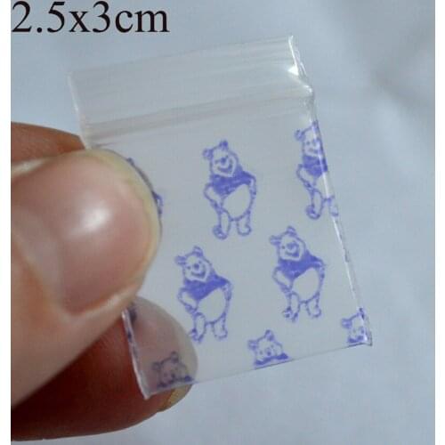 2.5x3cm 1''x1.2'',1000pcs/Lot,clear bag with purpler winnie Resealable Plastic pe Packaging Bag Wholesale gift zipped bag