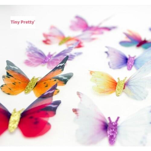 20PCS Double-layer Glitter Butterflies Organza 3D Butterfly Mix Appliques for Nursery Decoration, Baby Hair Pins, Embellishment