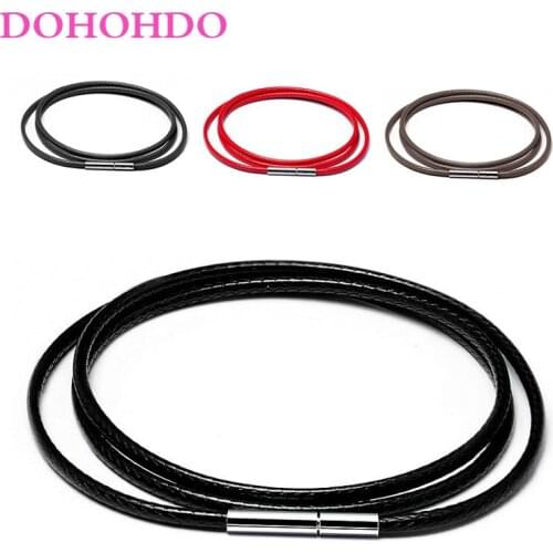 3pcs/lot 1-3m Leather Cord Black Necklace Cord Wax Rope Chain With Stainless Steel Rotary Buckle For DIY Necklace Jewelry Making