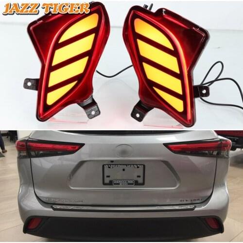 3-in-1 Functions Car LED Rear Fog Lamp Brake Light Dynamic Turn Signal Bumper Decoration Lamp For Toyota Highlander 2020 2021