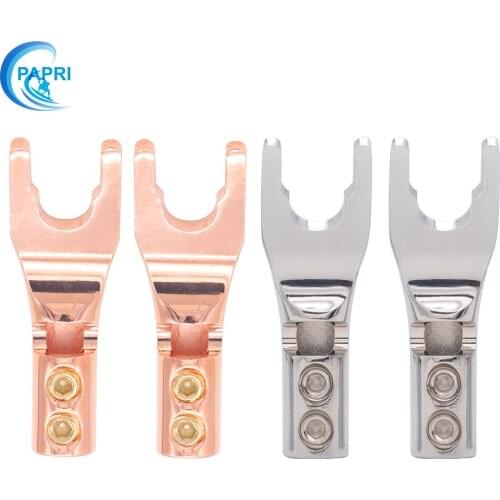 PAPRI Pure copper Y plug DIY Audio HIFI For Spade Connectors Speaker Cable Red Blue Socket Jack Plug