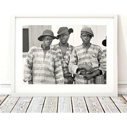 African American Photo Black White Poster Prints striped Clothes Convicts Photographs Vintage Canvas Painting Bedroom Wall Decor