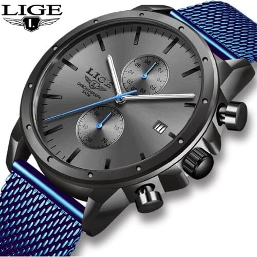 2020 New LIGE Mens Watches Stainless Steel Waterproof Watch Men Top Brand Luxury Quartz Clock Fashion Male Business Watches+Box