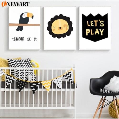 Black Yellow Sun Parrot Nursery Cartoon Wall Art Poster Print Nordic Canvas Painting Child Bedroom Decoration Picture Kids Room