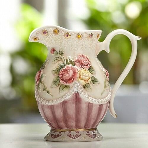 Flower pot ceramic vase modern minimalist decorative embossed rose study bedroom bedside living room home European style