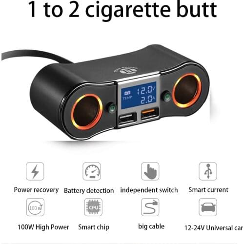 Elistooop Hight Power Dual USB Ports Car Charger Power Adapter 2 Cigarette Lighter Sockets Voltage LCD Display 80W 3.5A
