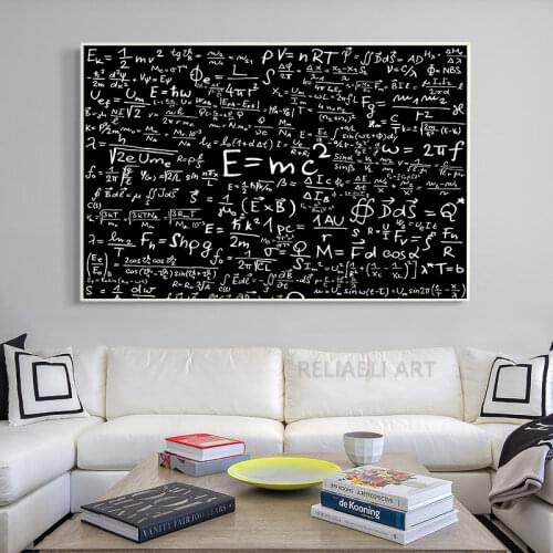 Physics Formula on Blackboard Relativity Poster Math Science Wall Art Canvas Painting for School Room Wall Decoration Pictures