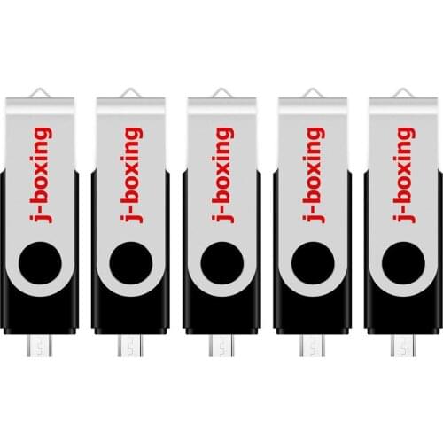 J-boxing 5PCS Dual Port OTG USB Flash Pendrive 8gb 16gb 32gb 64gb Micro USB Flash Drives Swivel for Samsung Huawei Tablet Black