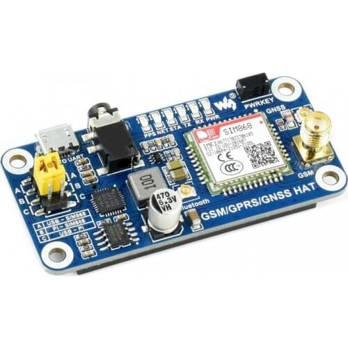 GSM/GPRS/GNSS/Bluetooth HAT for Raspberry Pi 4 / 3 / Zero, Based On SIM868 40PIN GPIO