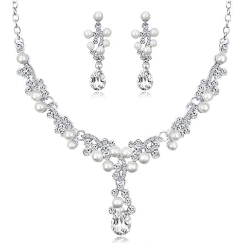 20set/lot Custom Elegant Women Necklace Earrings Set Fashion Water Drop Shape Pendant Jewelry Crystal Necklace