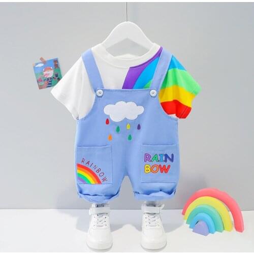 Baby Boys Clothing Sets 2021 Summer Toddler Girls Boys Clothes Casual T-shirt+Overalls 2Pcs Outfit Suit Children Clothing