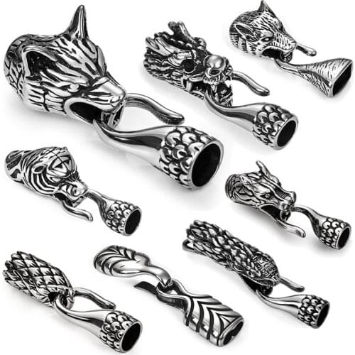Stainless Steel Clasps Hook Animal Head Bracelet Connector Fit 6 8mm Leather Rope Cord End Clasps Men Jewelry Making Findings