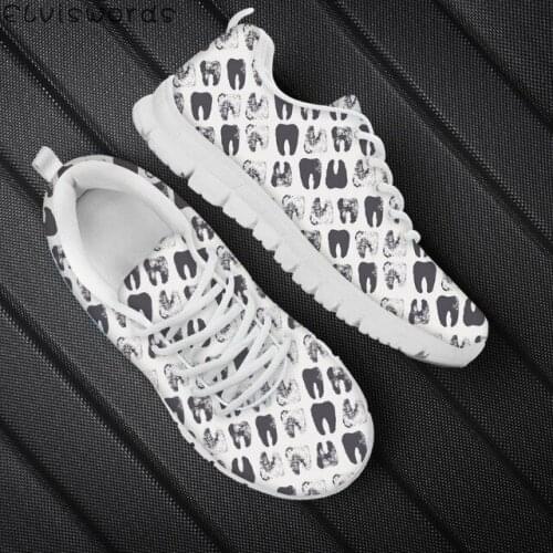 ELVISWORDS Cute Cartoon Tooth Painting Lace Up Sneakers for Ladies Fashion Womens Comfortable Walking Shoes zapatos mujer 2020