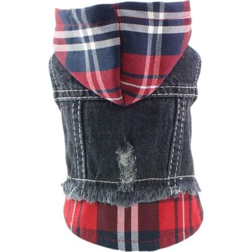 Dogs And Cats Jacket Denim Vest Pet Dogs Jeans Plaid Hat Jacket Clothes Apparel For Spring/Autumn