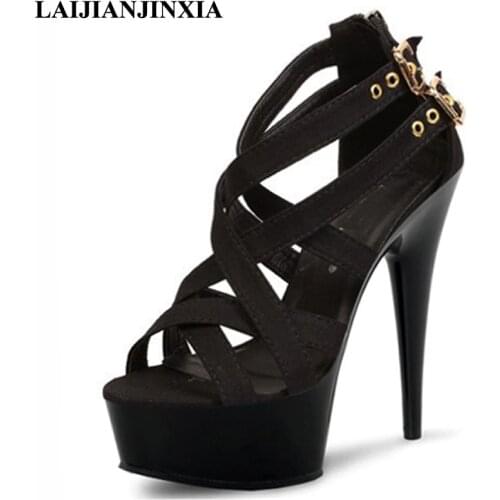 LAIJIANJINXIA Sexy Women Platform Sandals Dancing Shoes 15cm Thin High Heels Shoes Night Club Party Pole Dance Shoes