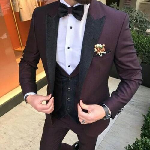 Men Suits for Wedding Latest Coat Pants Designs Burgundy Groom Tuxedos Peaked Lapel White Costume Homme 3Piece Terno Masculino