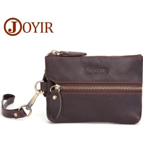 JOYIR Genuine Leather Men Key Wallet Zipper Housekeeper Key Pouch Holder Keychain Vintage Style Walet Coin Purse Card Holder