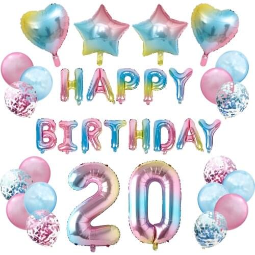 35 pcs set 16 inch gradient birthday aluminum foil balloon set party happy birthday balloons Party decoration